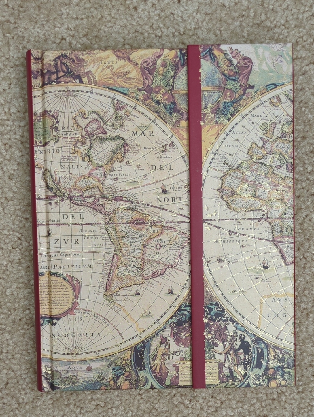 Vintage World Map Hardcover Journal - Red Accent